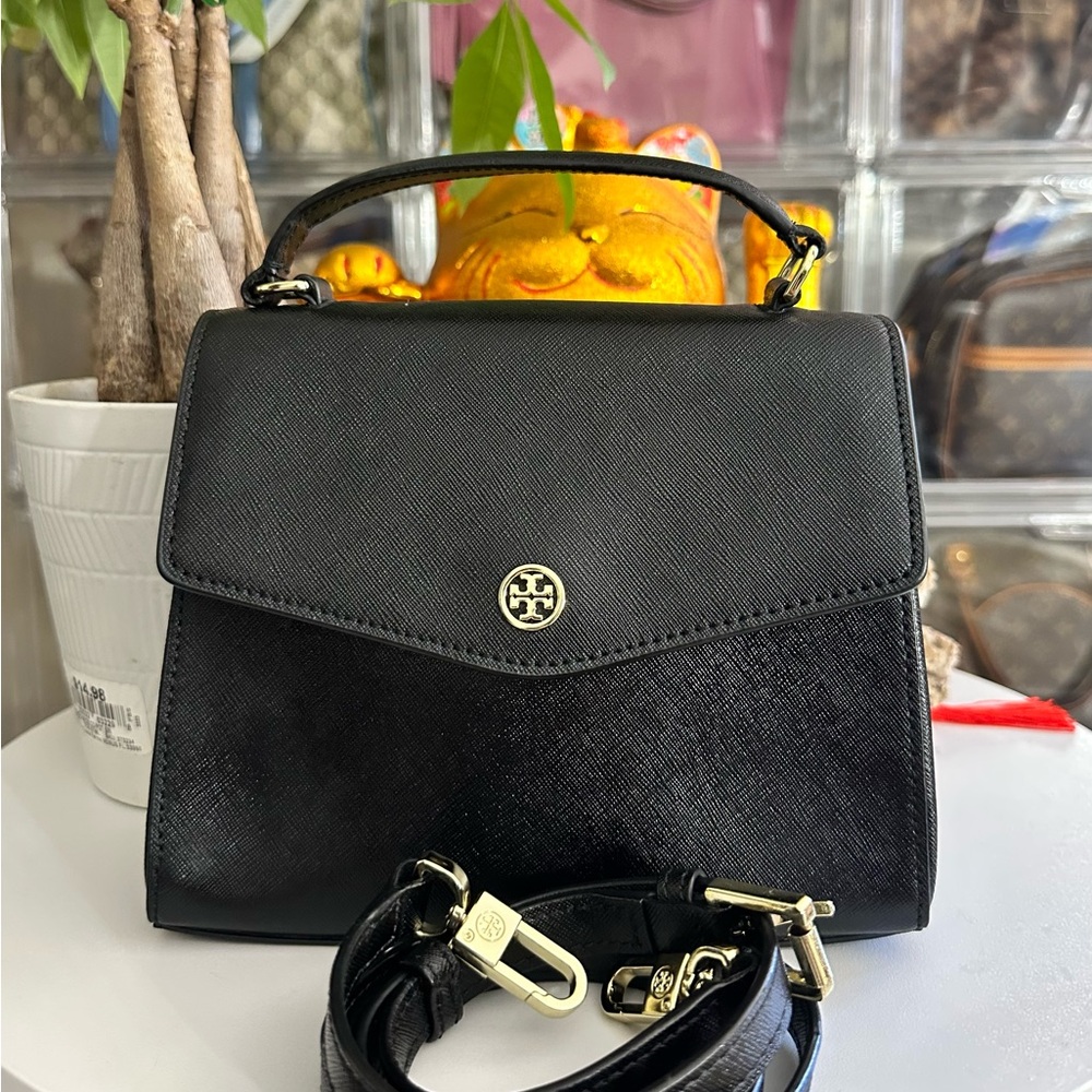TORY BURCH ROBINSON SMALL Saffiano TOP HANDLE SATCHEL BLACK